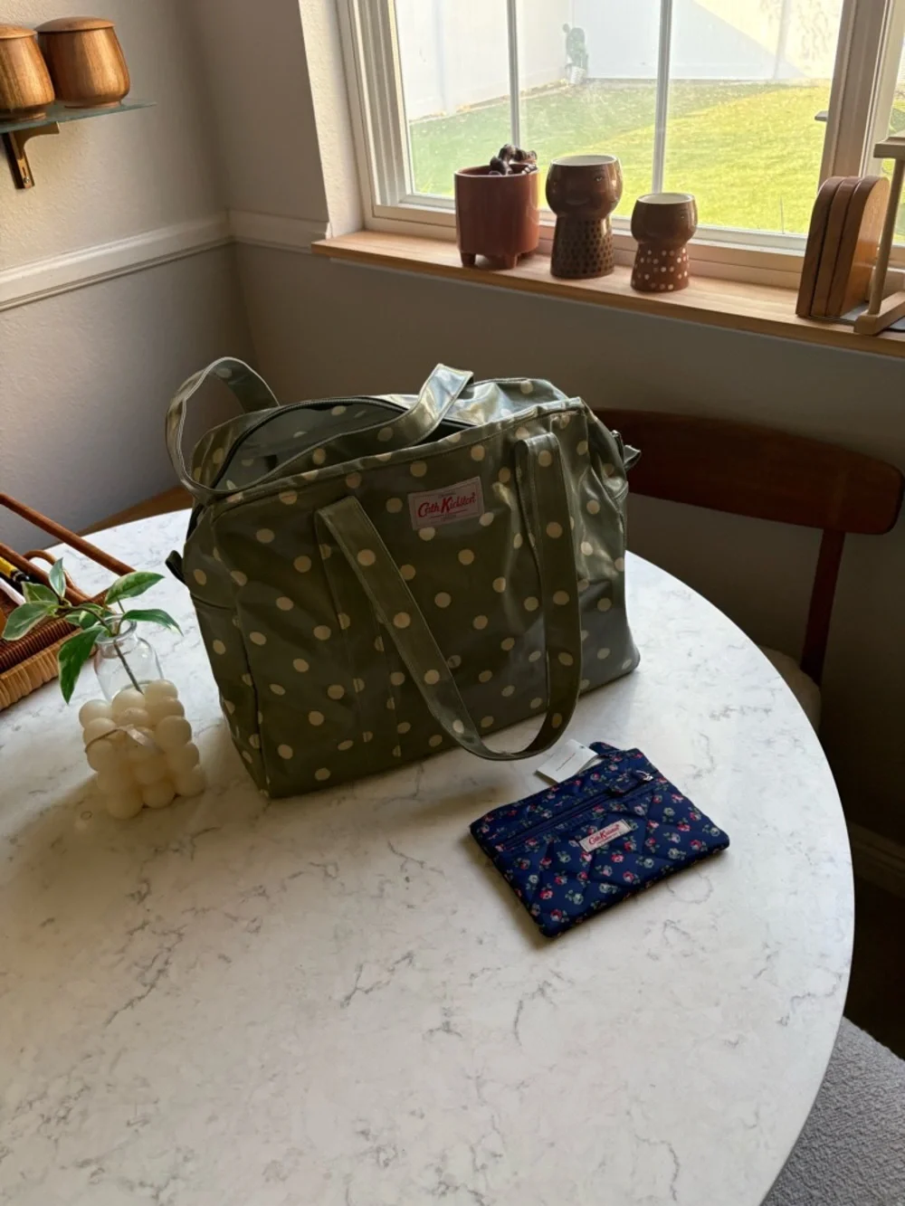 Cath Kidston Green Polka Dot Tote Bag and Floral zipper pouch